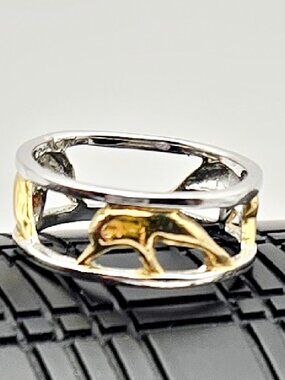 Silver and Gold Ring - Dolphin Ring - Gold Plated Dolphin Ring